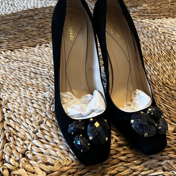 Kate Spade pumps, 9.5, black suede with grey stone adornments - Picture 3 of 8